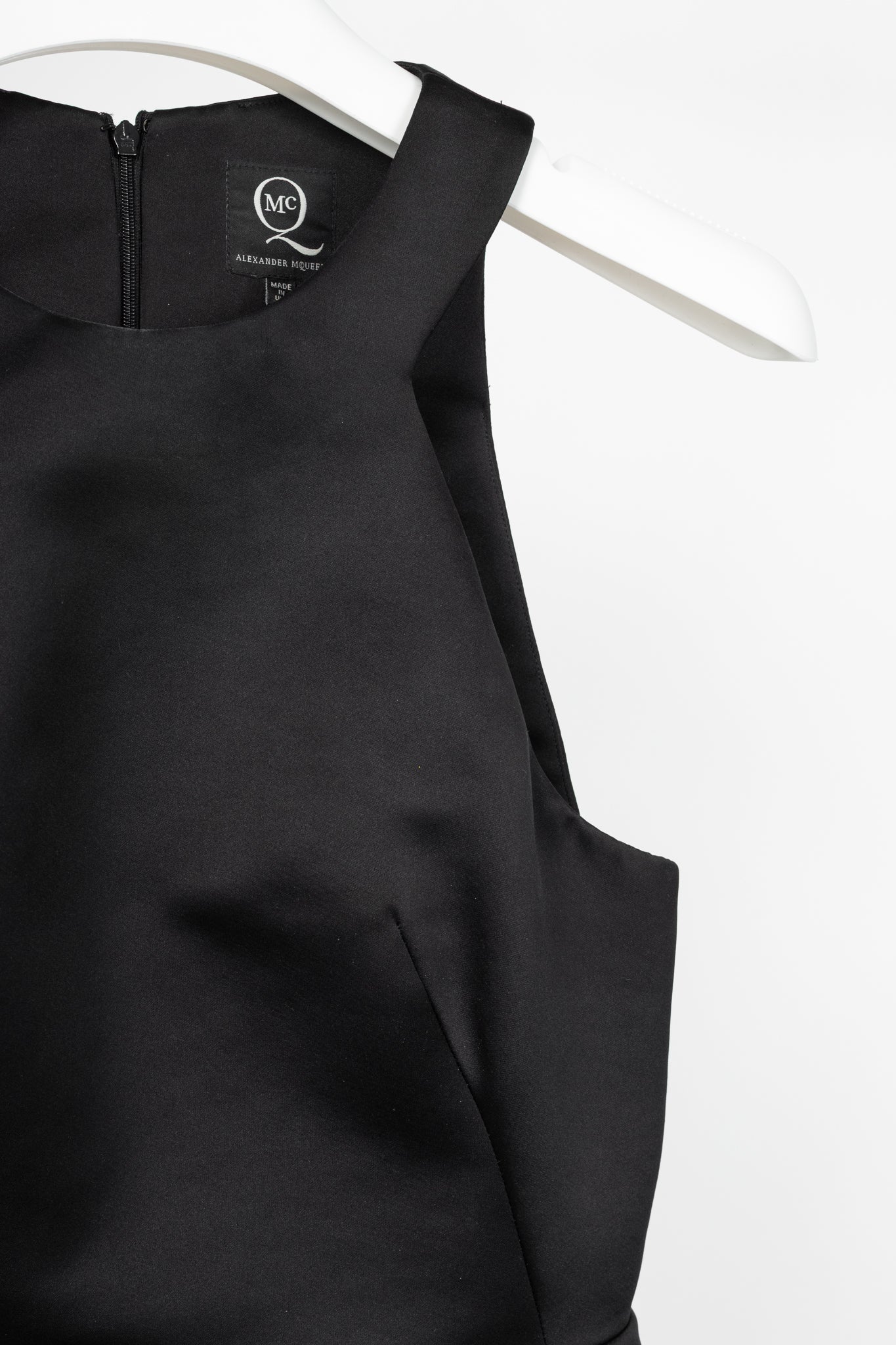 McQ by Alexander McQueen PF14 Black Duchess Satin Ruffle Dress