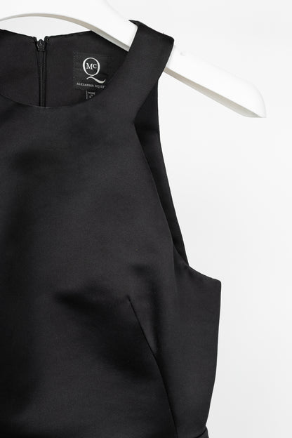 McQ by Alexander McQueen PF14 Black Duchess Satin Ruffle Dress