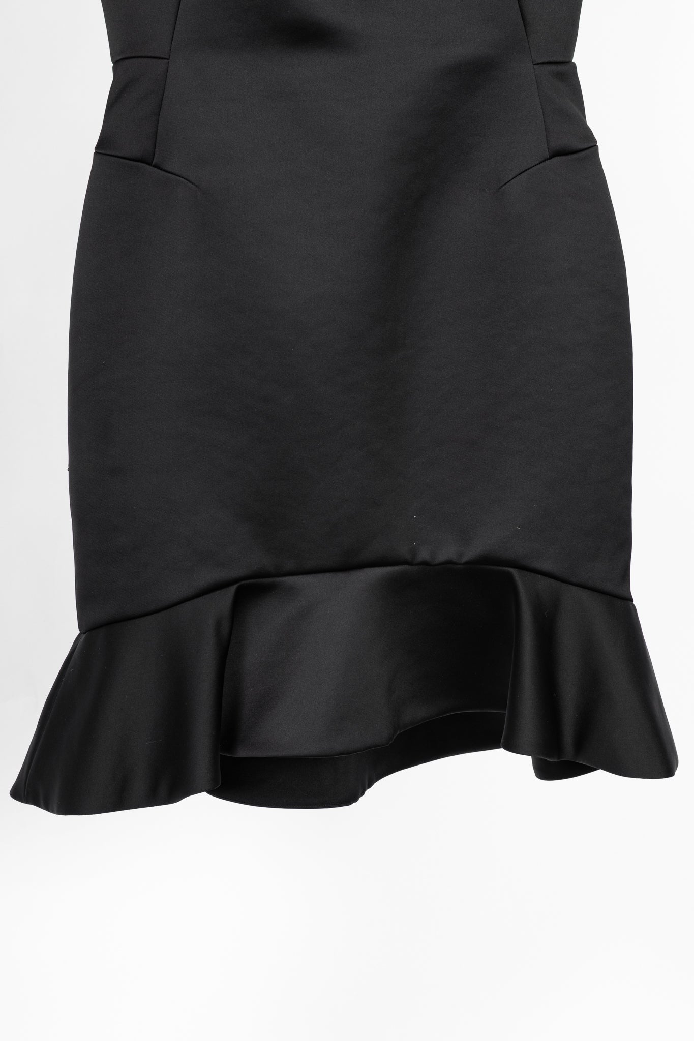 McQ by Alexander McQueen PF14 Black Duchess Satin Ruffle Dress