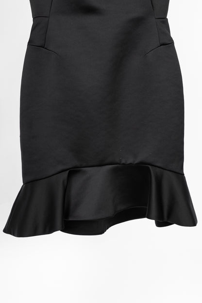 McQ by Alexander McQueen PF14 Black Duchess Satin Ruffle Dress