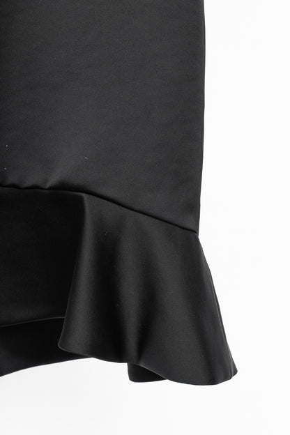 McQ by Alexander McQueen PF14 Black Duchess Satin Ruffle Dress