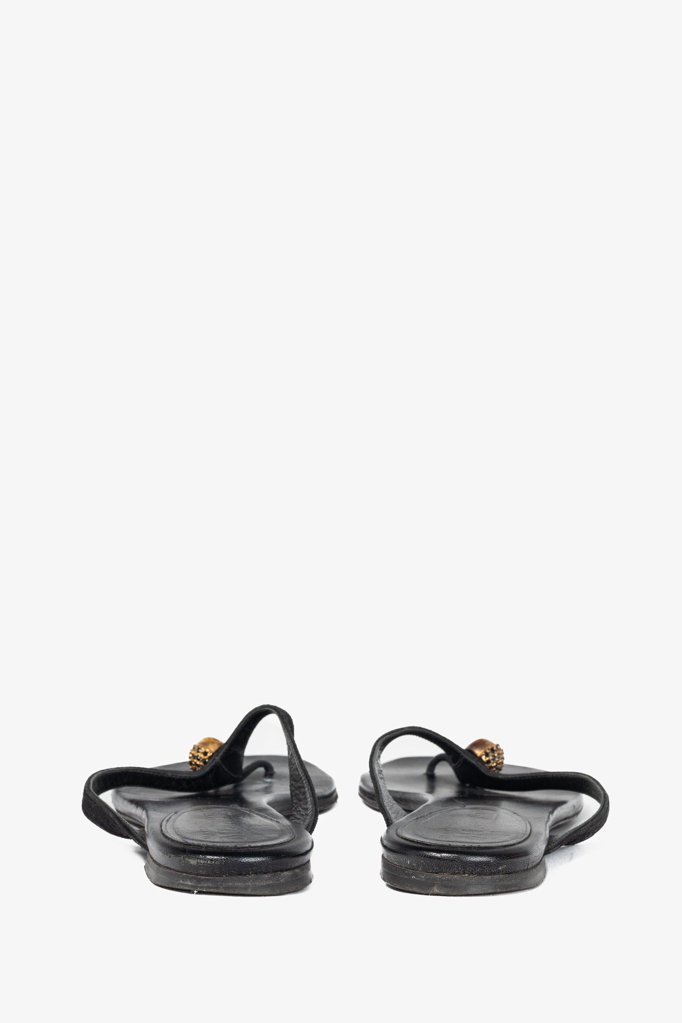 Alexander McQueen Black Suede Skull-Strap Thong Sandals