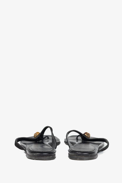 Alexander McQueen Black Suede Skull-Strap Thong Sandals