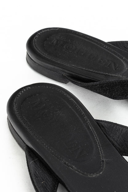 Alexander McQueen Black Suede Skull-Strap Thong Sandals