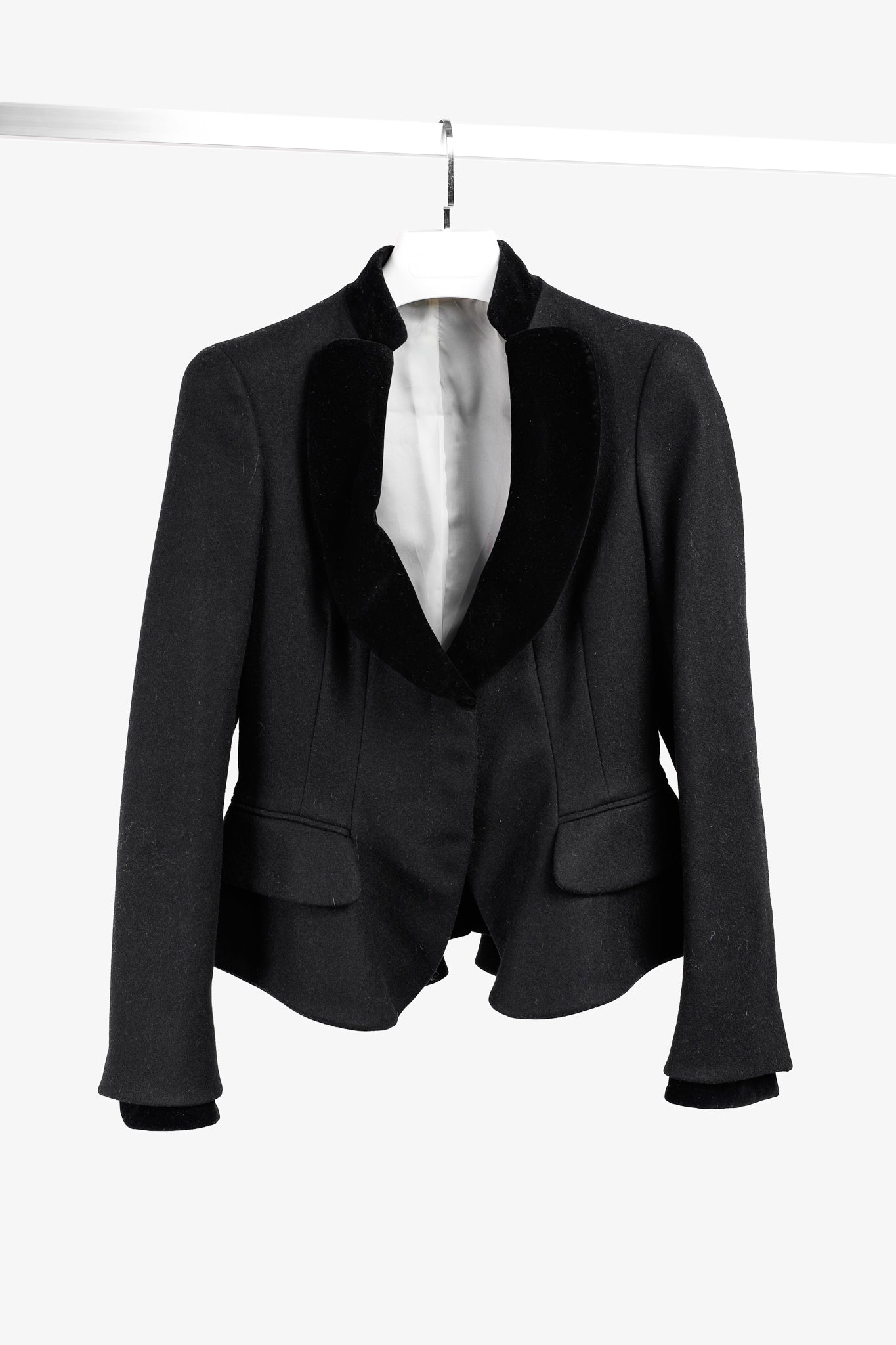 Alexander McQueen PF/12 Black Wool & Cashmere Velvet-Collar Peplum Blazer
