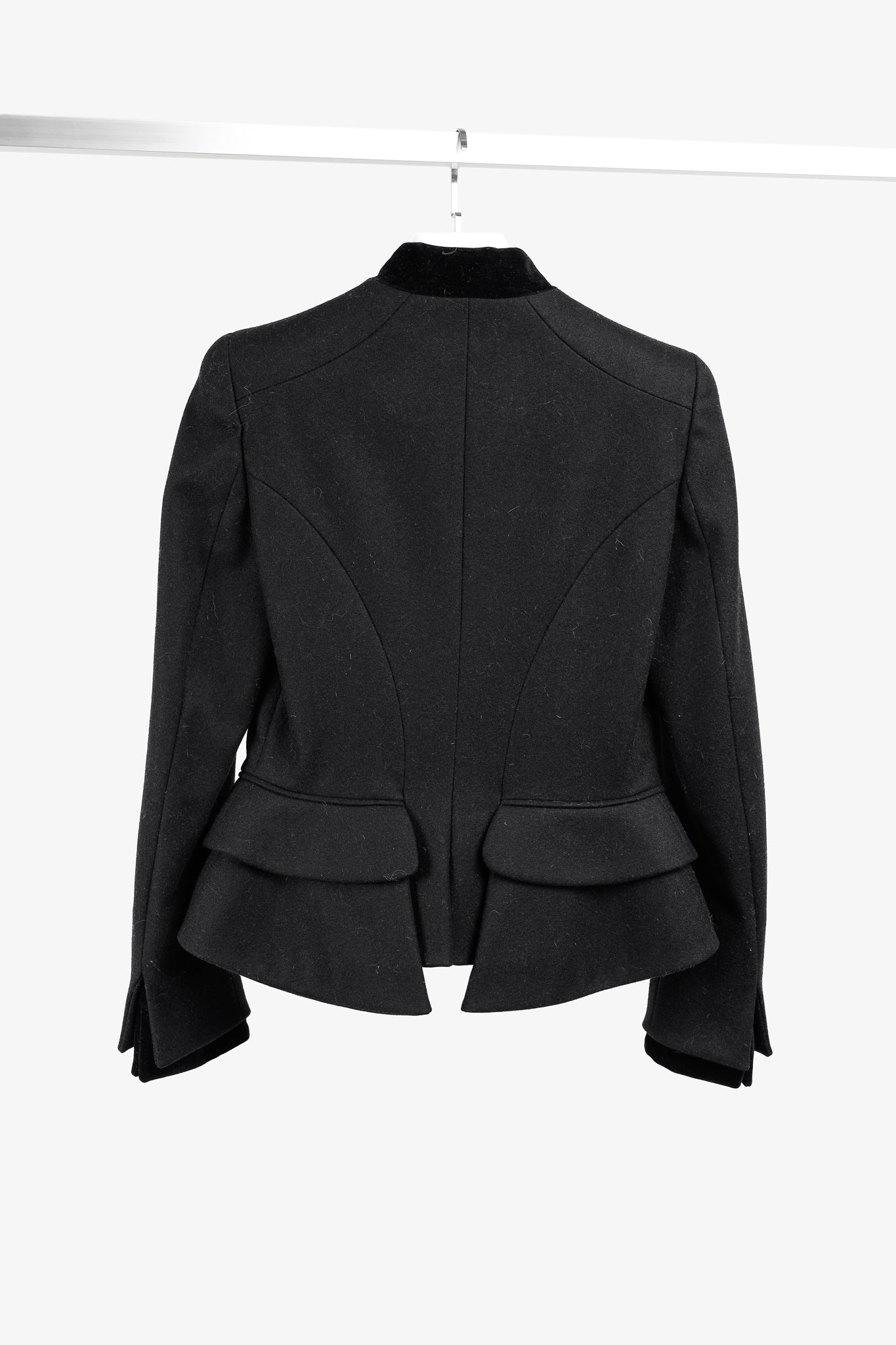 Alexander McQueen PF/12 Black Wool & Cashmere Velvet-Collar Peplum Blazer