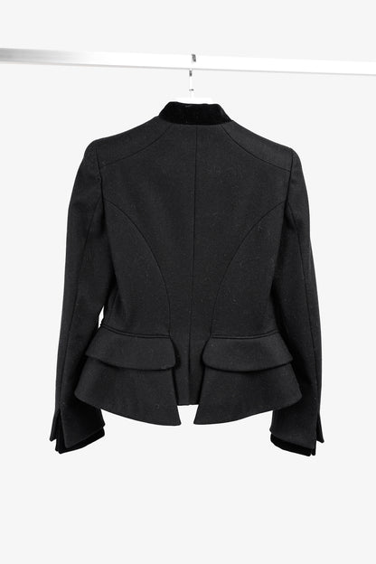 Alexander McQueen PF/12 Black Wool & Cashmere Velvet-Collar Peplum Blazer