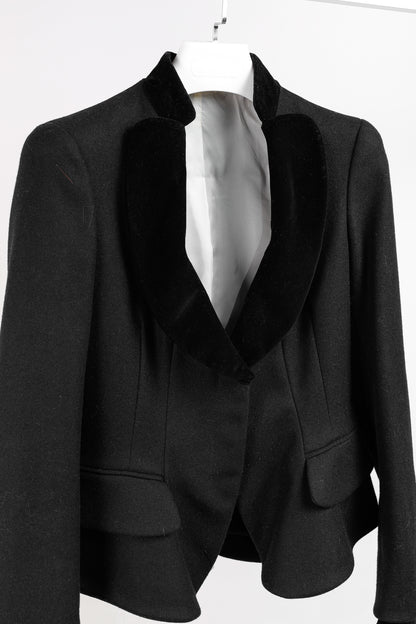 Alexander McQueen PF/12 Black Wool & Cashmere Velvet-Collar Peplum Blazer