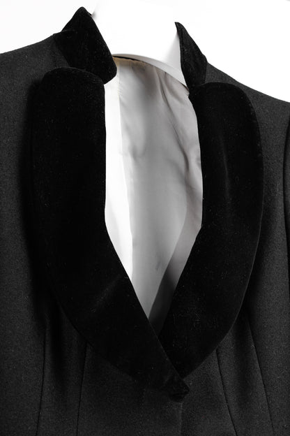 Alexander McQueen PF/12 Black Wool & Cashmere Velvet-Collar Peplum Blazer