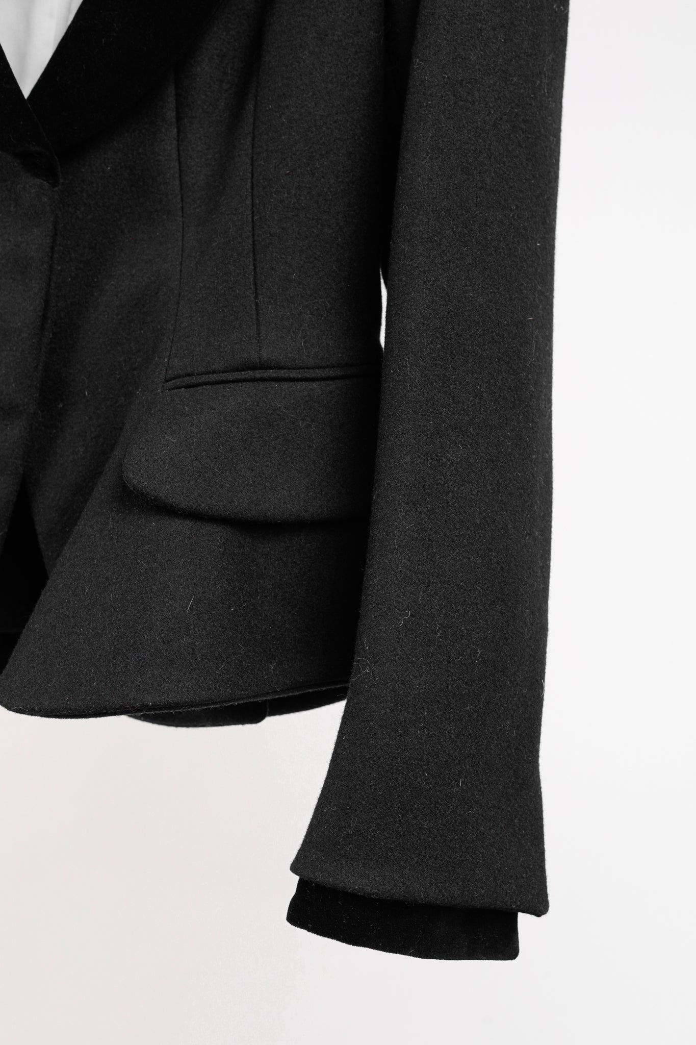 Alexander McQueen PF/12 Black Wool & Cashmere Velvet-Collar Peplum Blazer