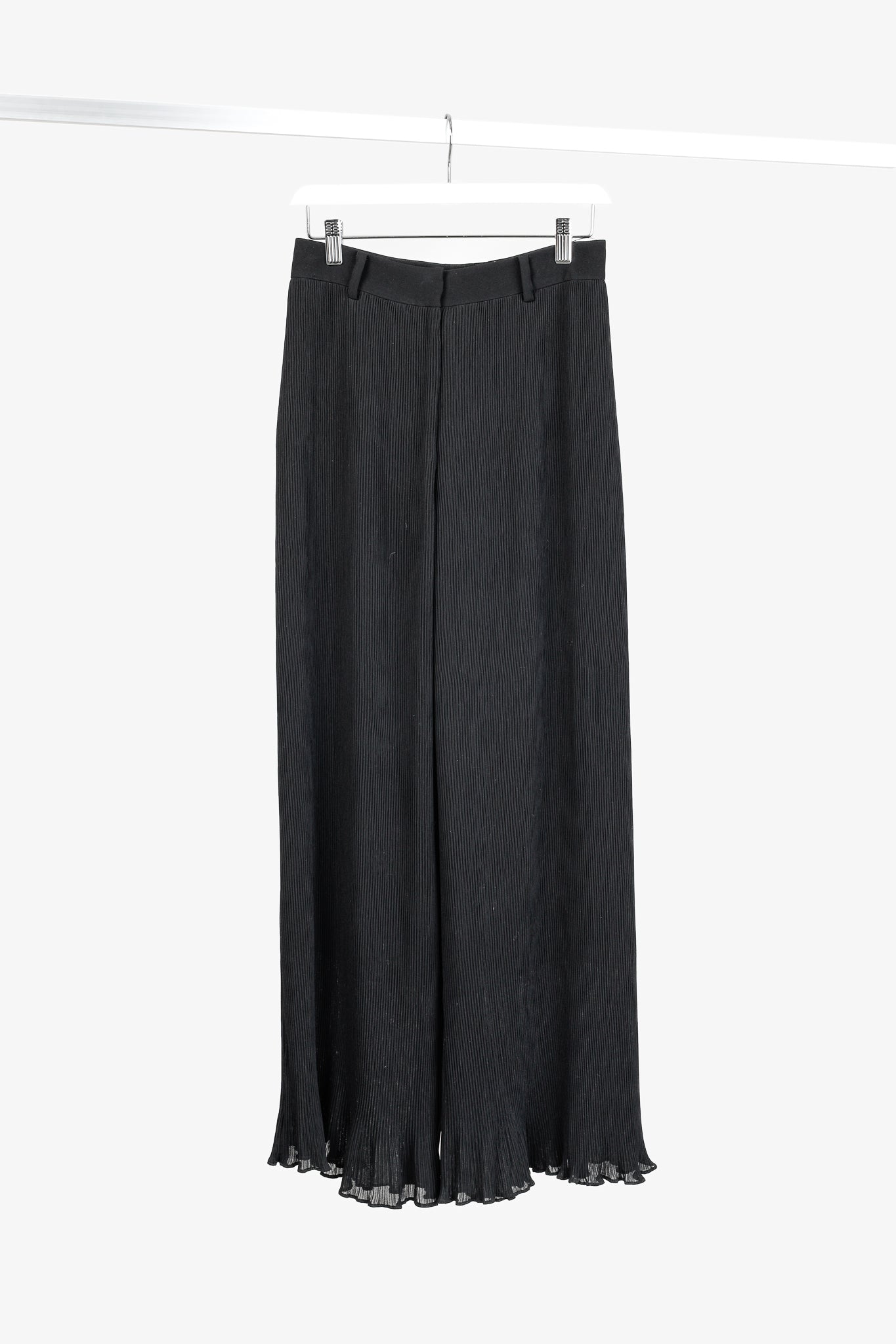 McQ Black Pleated Wide-Leg Lettuce-Hem Pants