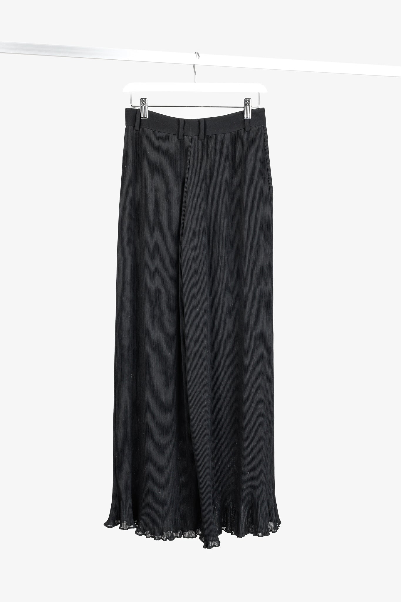 McQ Black Pleated Wide-Leg Lettuce-Hem Pants