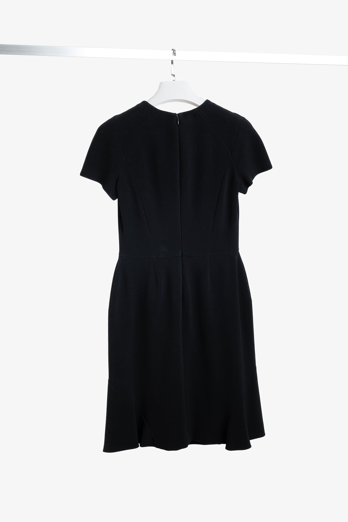 Alexander McQueen PF/16 Black Cady Short-Sleeve Knee-Length Dress