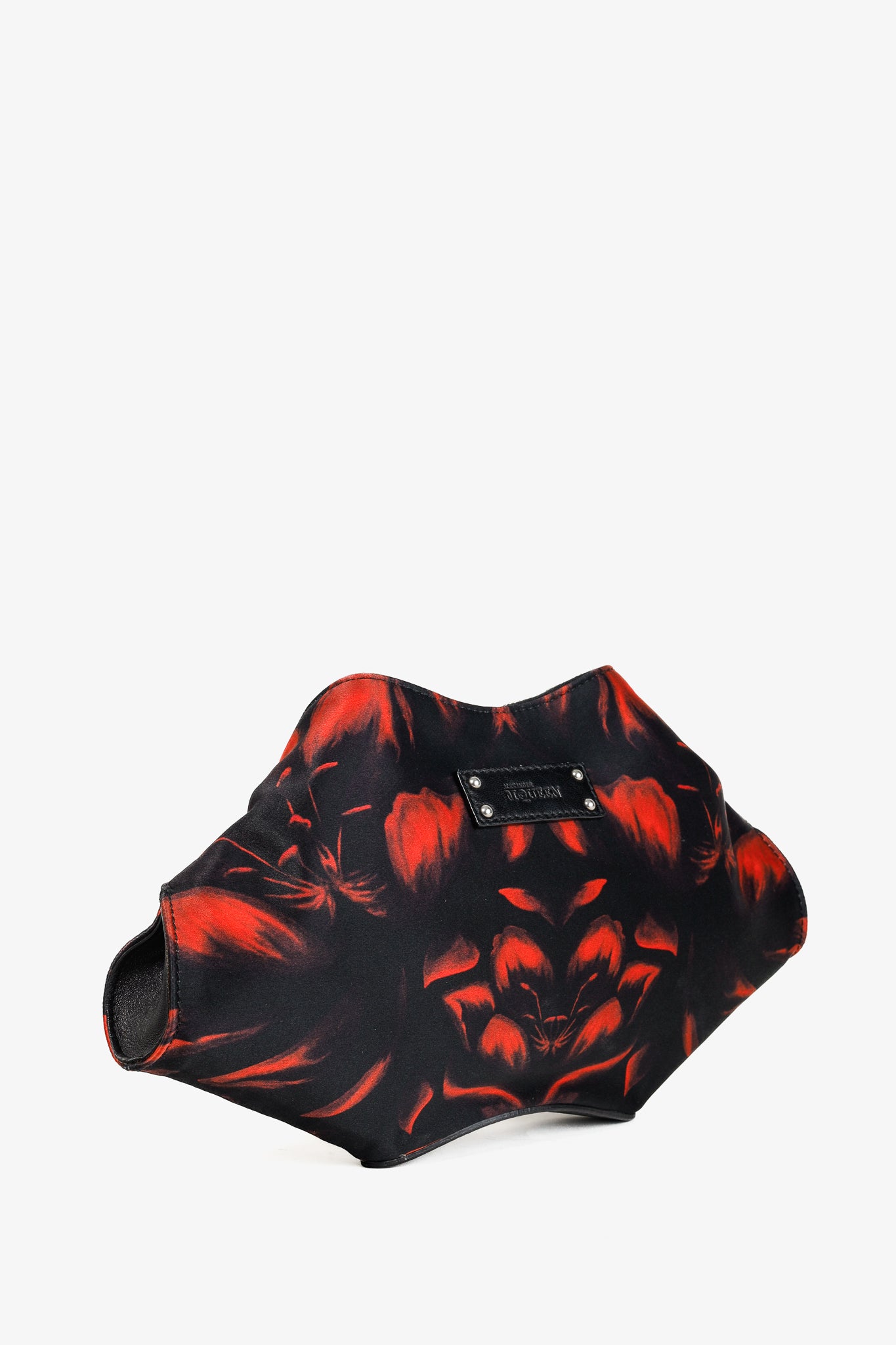 Alexander McQueen Floral Mana Clutch Red Black Fabric Zip Up Clutch