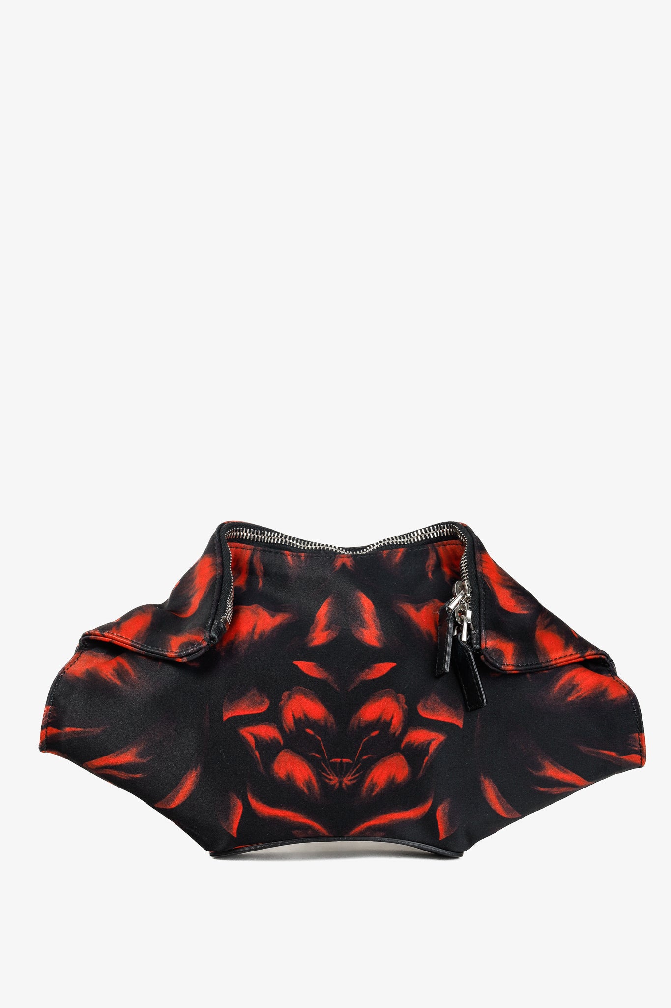 Alexander McQueen Floral Mana Clutch Red Black Fabric Zip Up Clutch