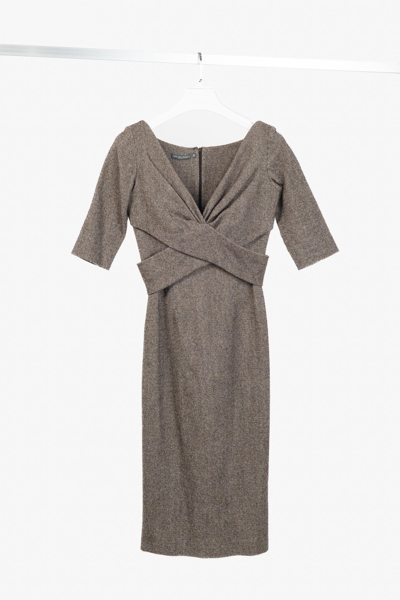 Alexander McQueen AW/05 Runway Brown Wool Tweed Crossover-Waist Dress