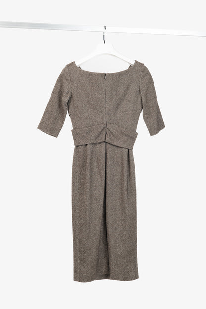 Alexander McQueen AW/05 Runway Brown Wool Tweed Crossover-Waist Dress