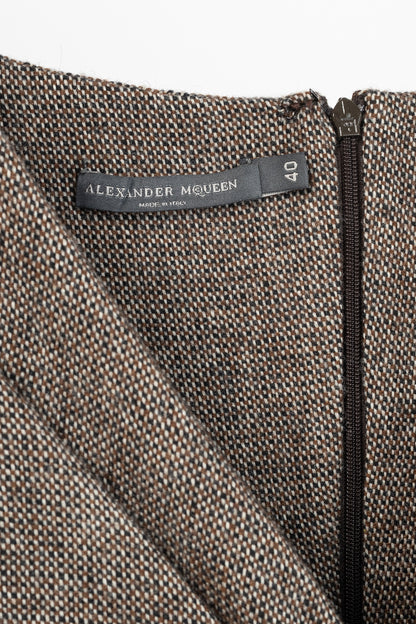 Alexander McQueen AW/05 Runway Brown Wool Tweed Crossover-Waist Dress