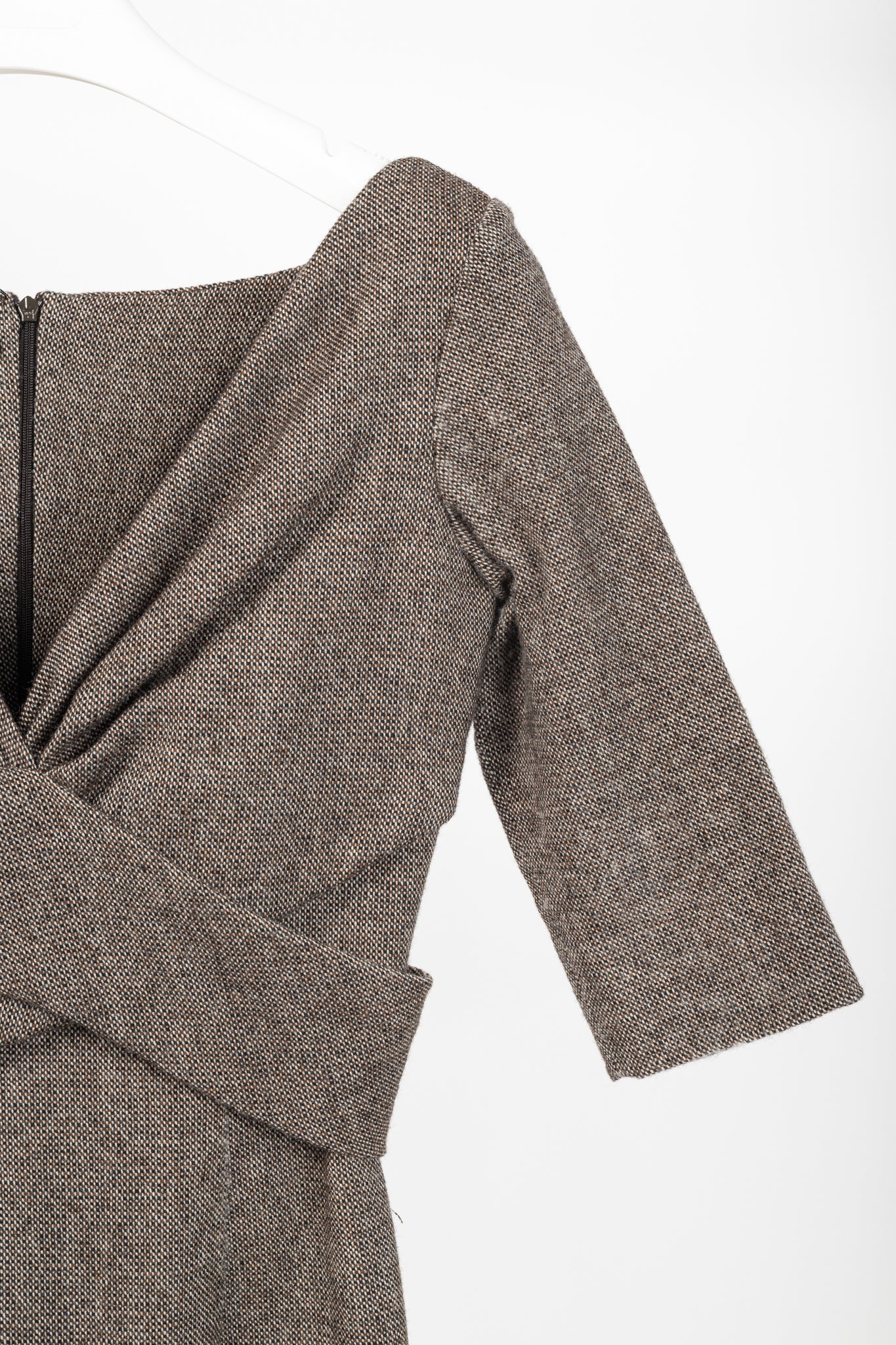 Alexander McQueen AW/05 Runway Brown Wool Tweed Crossover-Waist Dress