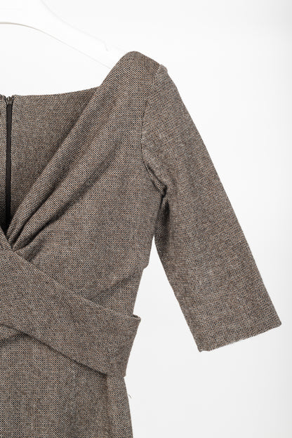 Alexander McQueen AW/05 Runway Brown Wool Tweed Crossover-Waist Dress