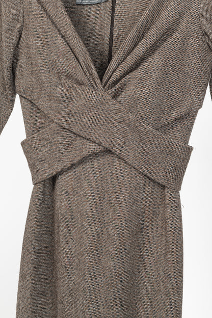 Alexander McQueen AW/05 Runway Brown Wool Tweed Crossover-Waist Dress