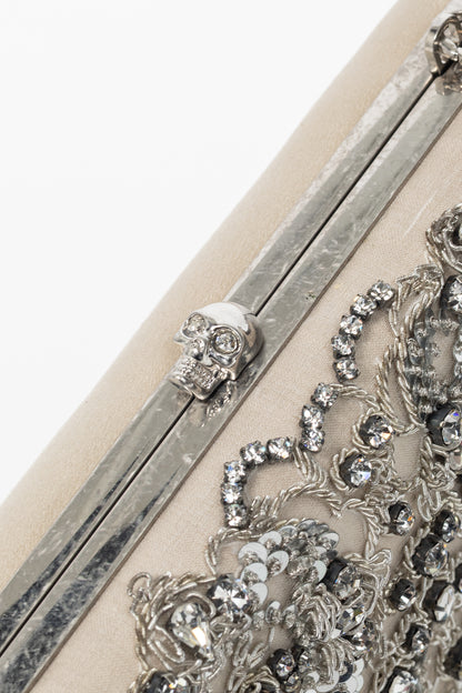 Alexander McQueen Champagne Crystal & Sequin-Embroidered Satin Evening Bag