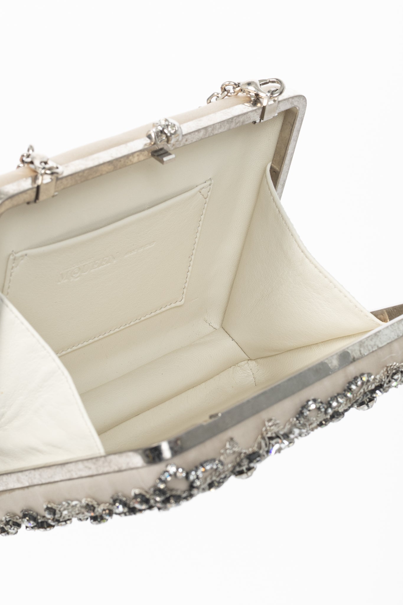 Alexander McQueen Champagne Crystal & Sequin-Embroidered Satin Evening Bag