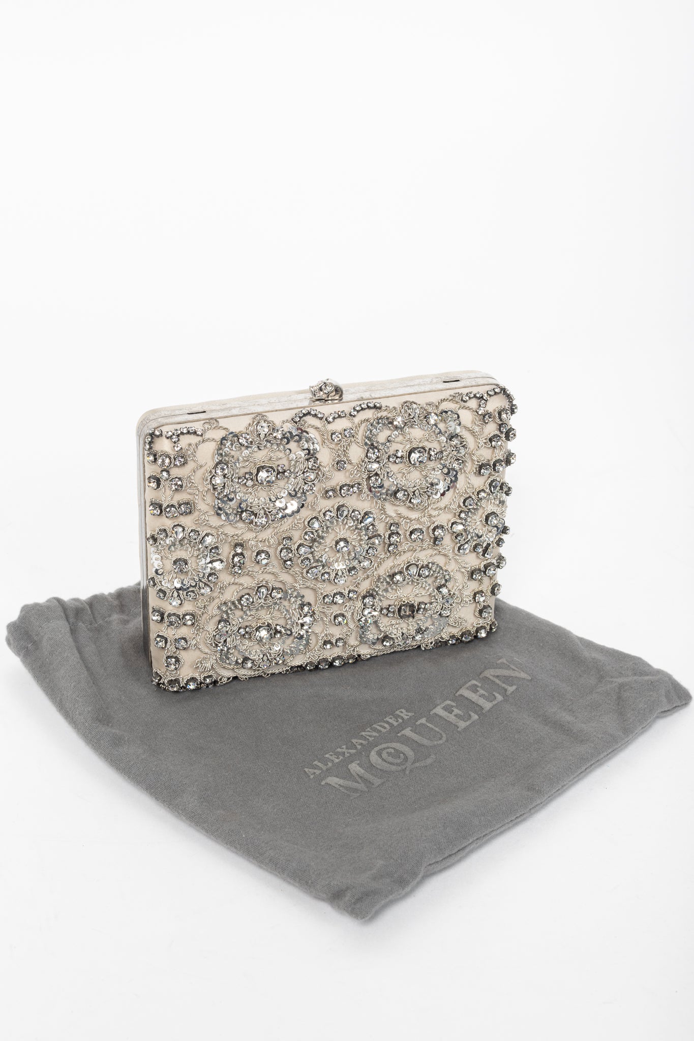 Alexander McQueen Champagne Crystal & Sequin-Embroidered Satin Evening Bag