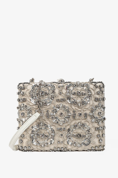 Alexander McQueen Champagne Crystal & Sequin-Embroidered Satin Evening Bag