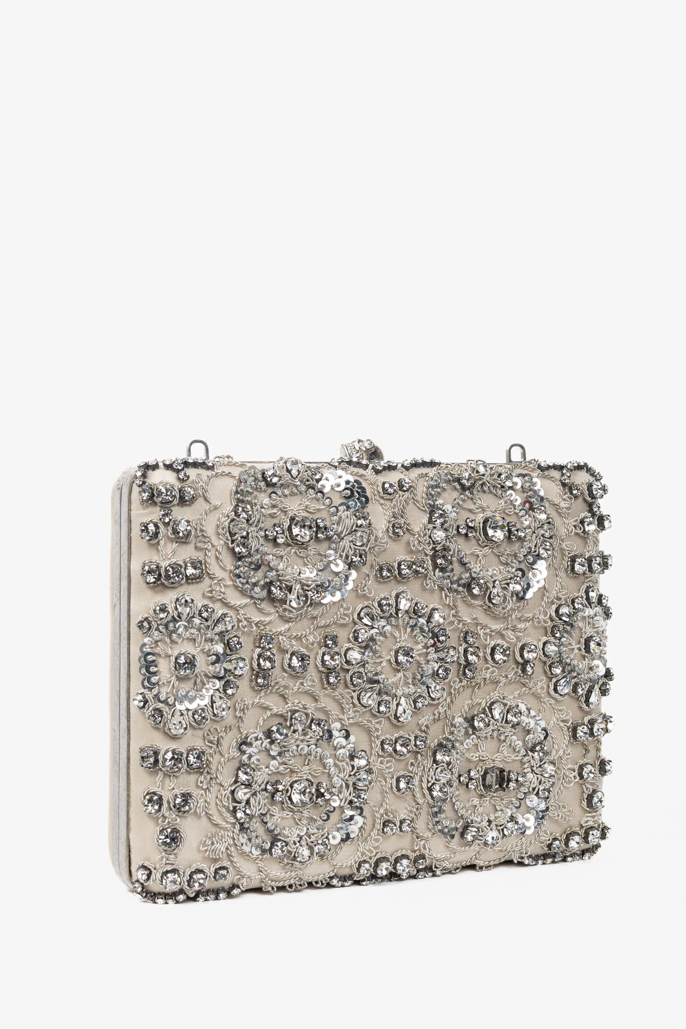 Alexander McQueen Champagne Crystal & Sequin-Embroidered Satin Evening Bag