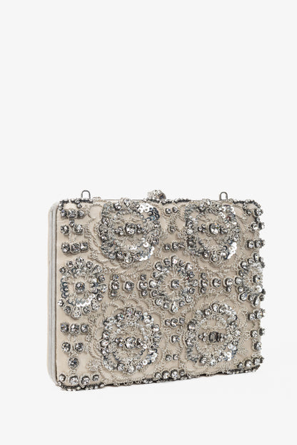 Alexander McQueen Champagne Crystal & Sequin-Embroidered Satin Evening Bag