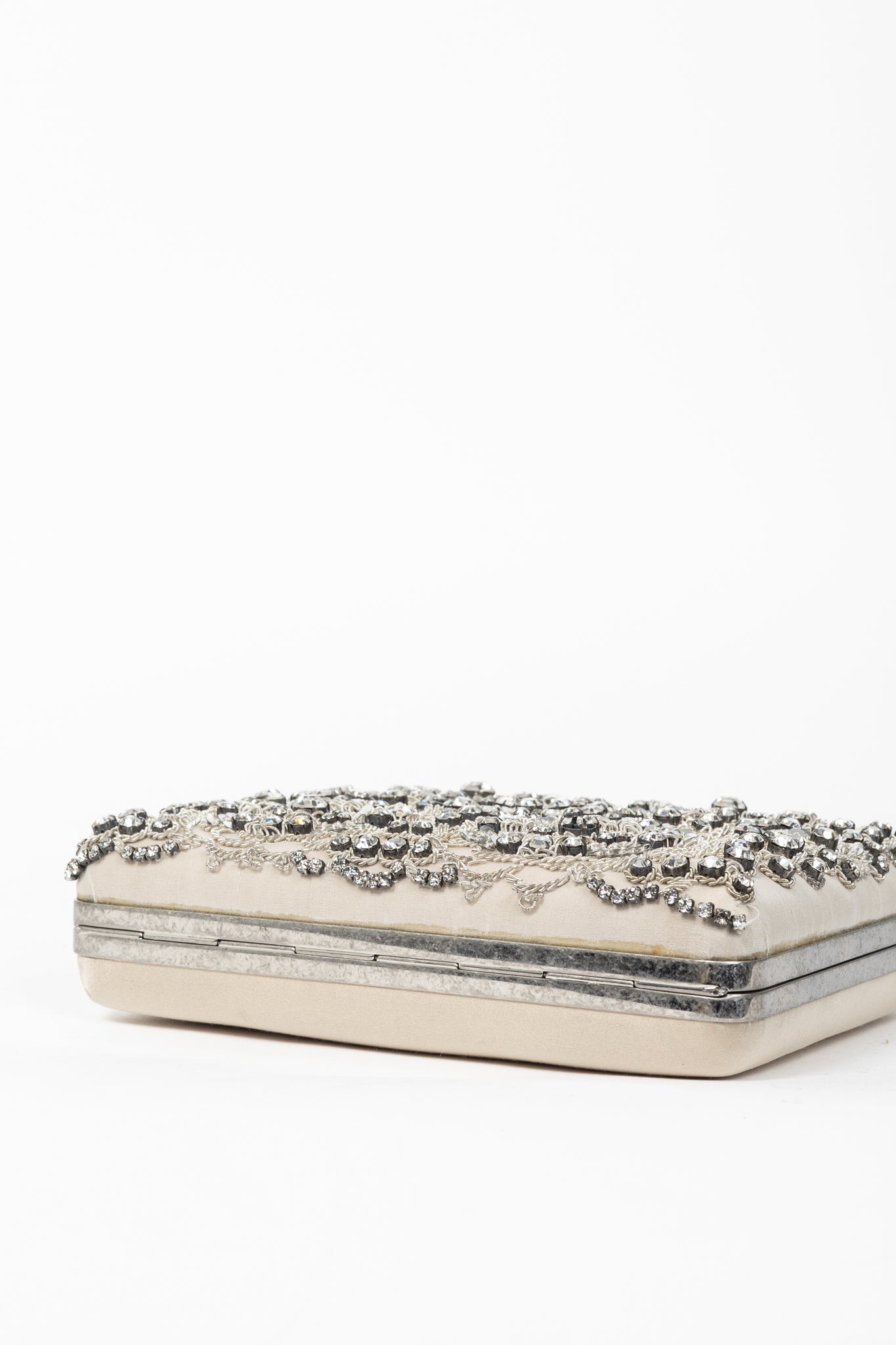 Alexander McQueen Champagne Crystal & Sequin-Embroidered Satin Evening Bag