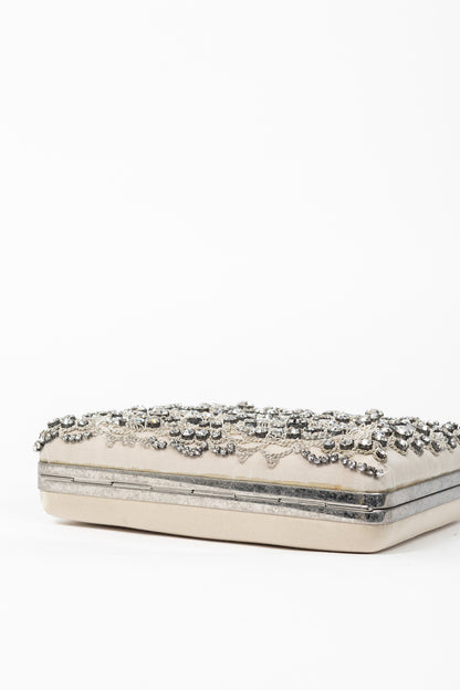 Alexander McQueen Champagne Crystal & Sequin-Embroidered Satin Evening Bag