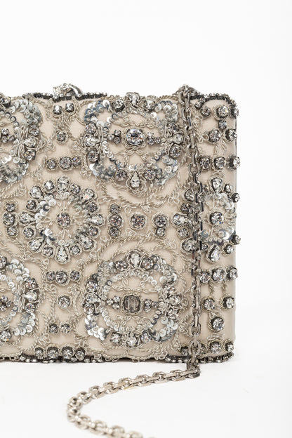 Alexander McQueen Champagne Crystal & Sequin-Embroidered Satin Evening Bag
