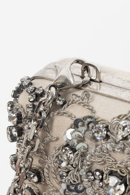 Alexander McQueen Champagne Crystal & Sequin-Embroidered Satin Evening Bag