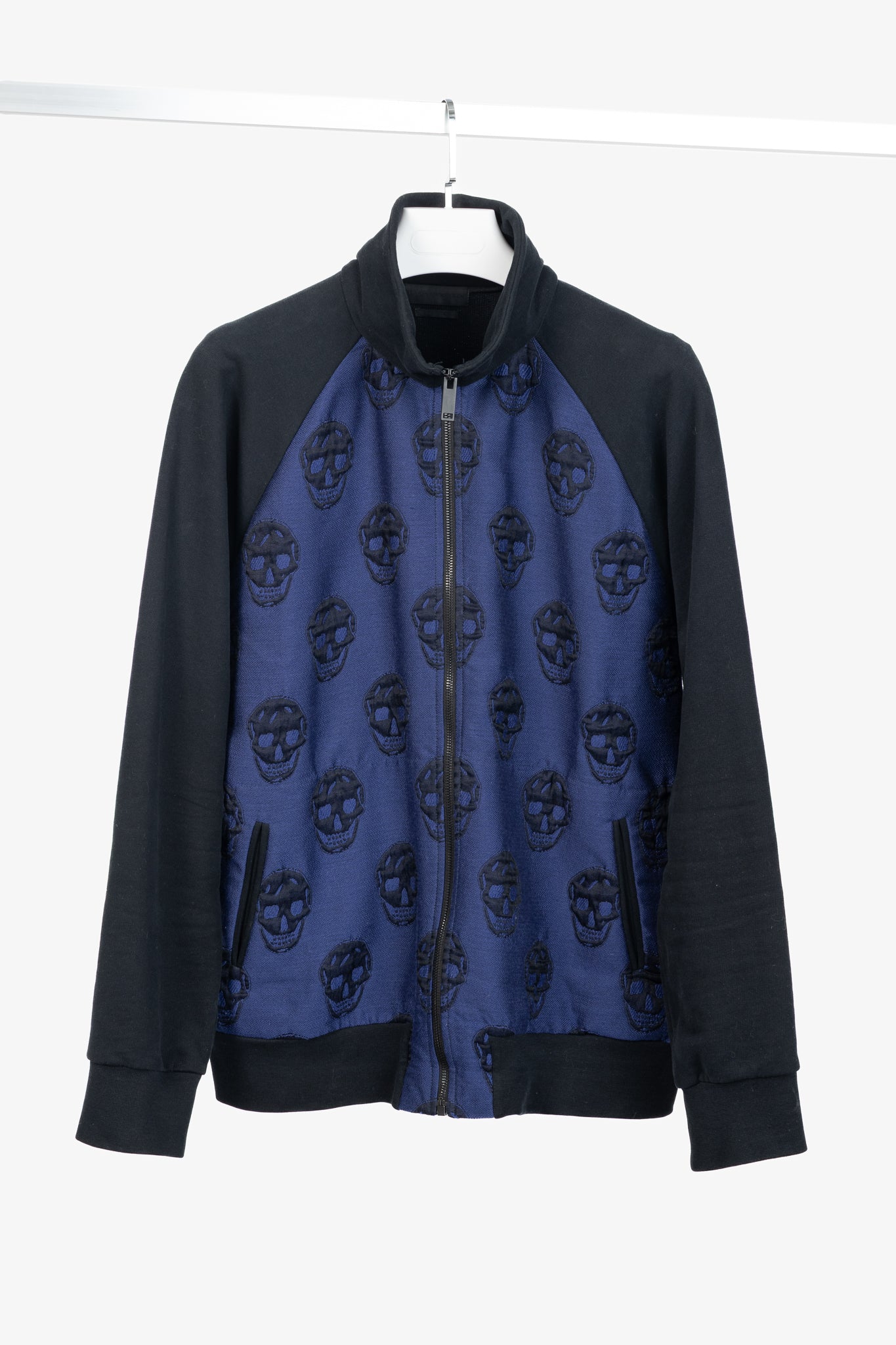 Alexander McQueen PF/15 Black & Blue Cotton Skull Sweatshirt Bomber