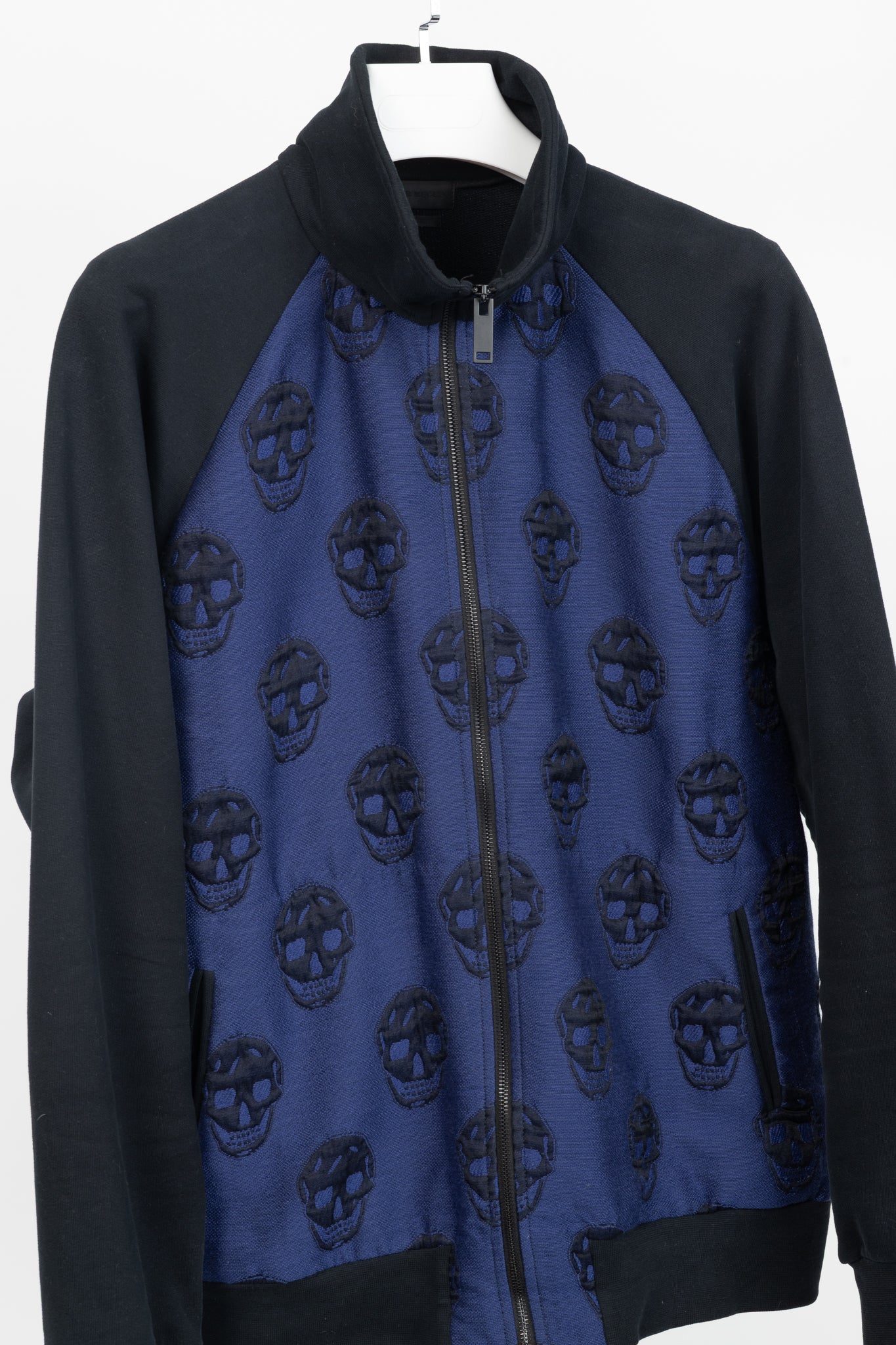 Alexander McQueen PF/15 Black & Blue Cotton Skull Sweatshirt Bomber