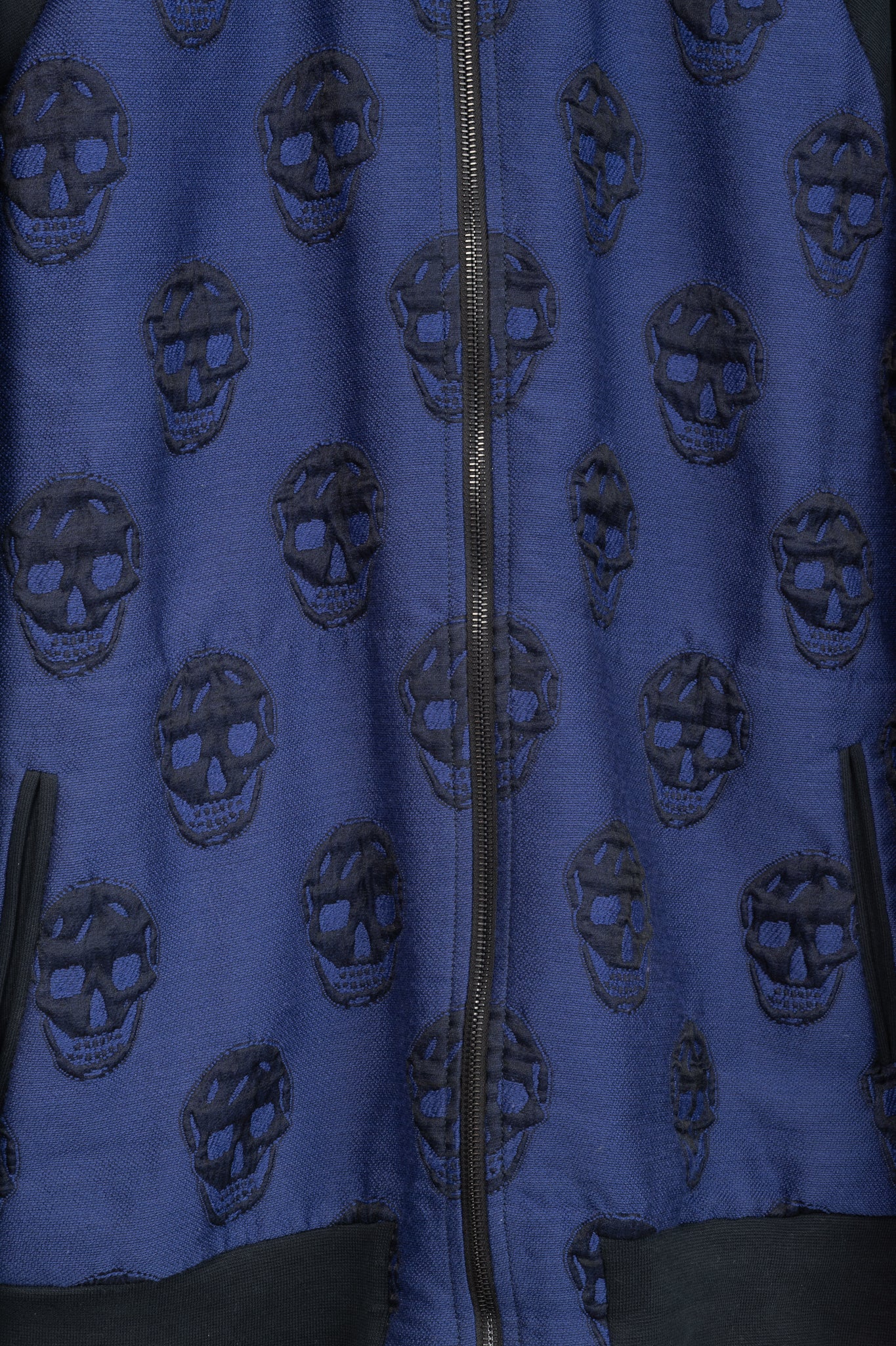 Alexander McQueen PF/15 Black & Blue Cotton Skull Sweatshirt Bomber