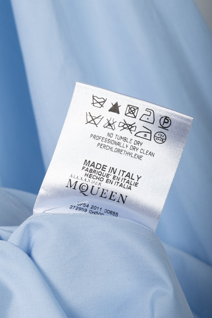 Alexander McQueen Blue Cotton-Poplin Grosgrain-Trim Buttoned Shirt