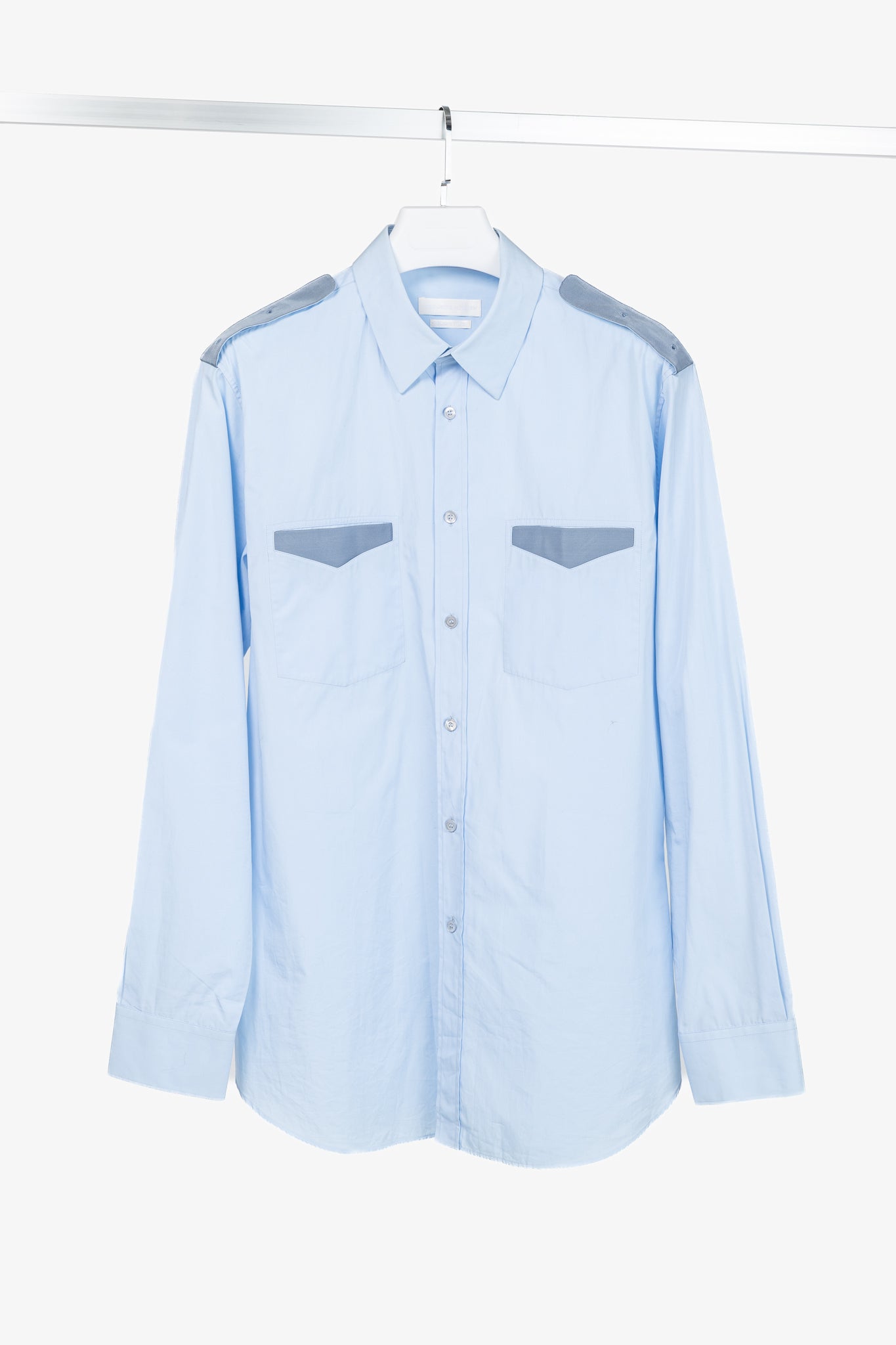 Alexander McQueen Blue Cotton-Poplin Grosgrain-Trim Buttoned Shirt