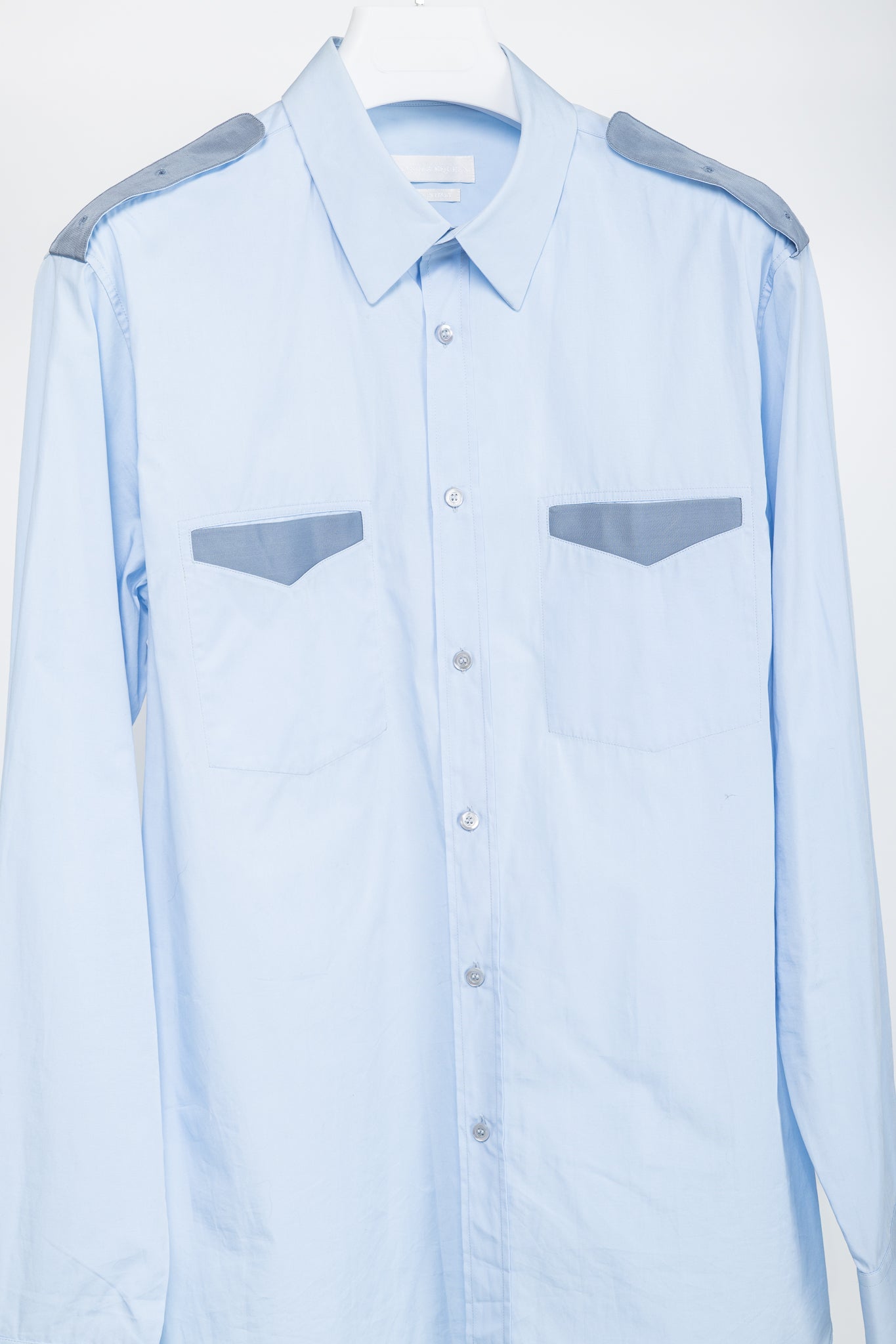 Alexander McQueen Blue Cotton-Poplin Grosgrain-Trim Buttoned Shirt