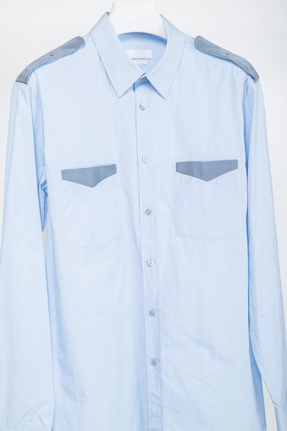 Alexander McQueen Blue Cotton-Poplin Grosgrain-Trim Buttoned Shirt