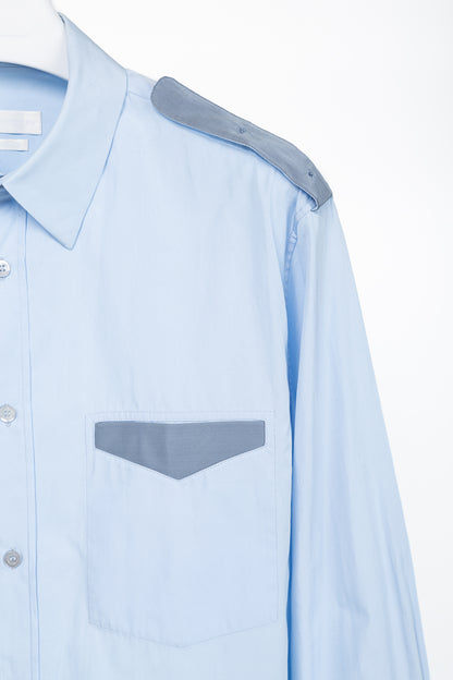 Alexander McQueen Blue Cotton-Poplin Grosgrain-Trim Buttoned Shirt