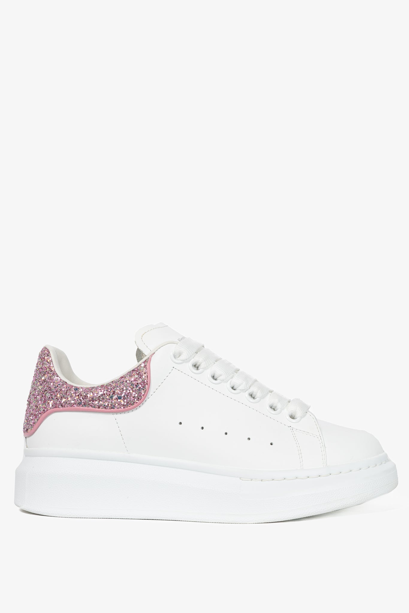 Alexander McQueen Larry White & Rose Glitter Lace-Up Sneakers
