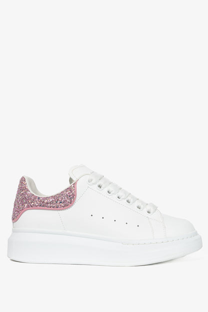 Alexander McQueen Larry White & Rose Glitter Lace-Up Sneakers