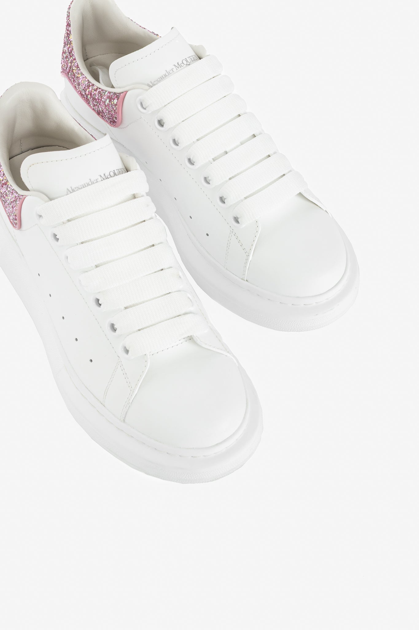 Alexander McQueen Larry White & Rose Glitter Lace-Up Sneakers