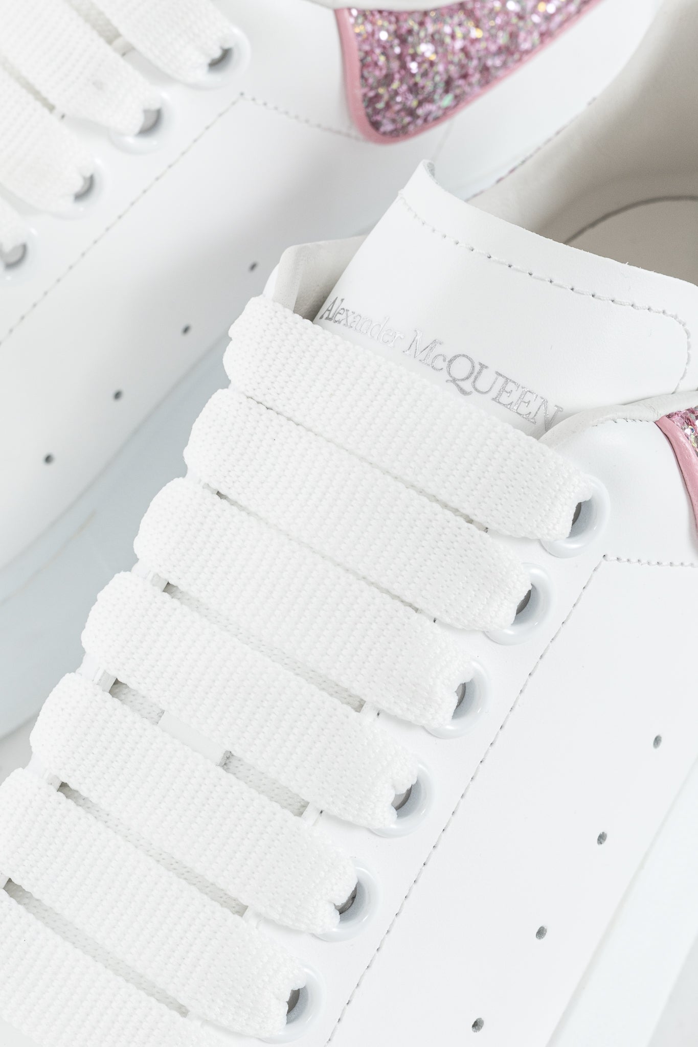 Alexander McQueen Larry White & Rose Glitter Lace-Up Sneakers