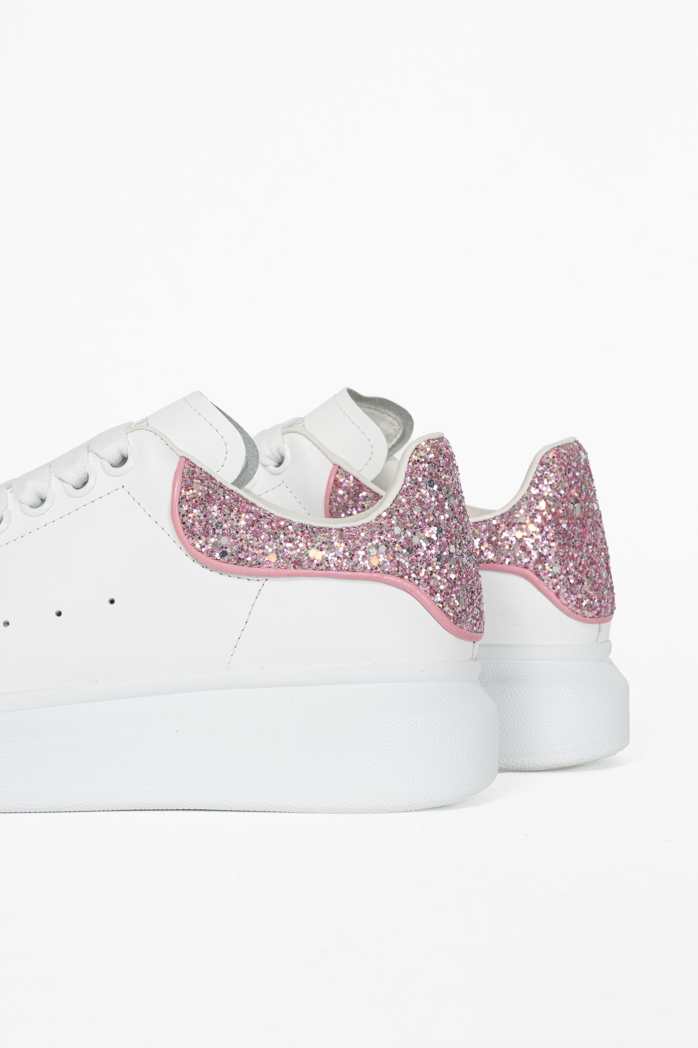 Alexander McQueen Larry White & Rose Glitter Lace-Up Sneakers