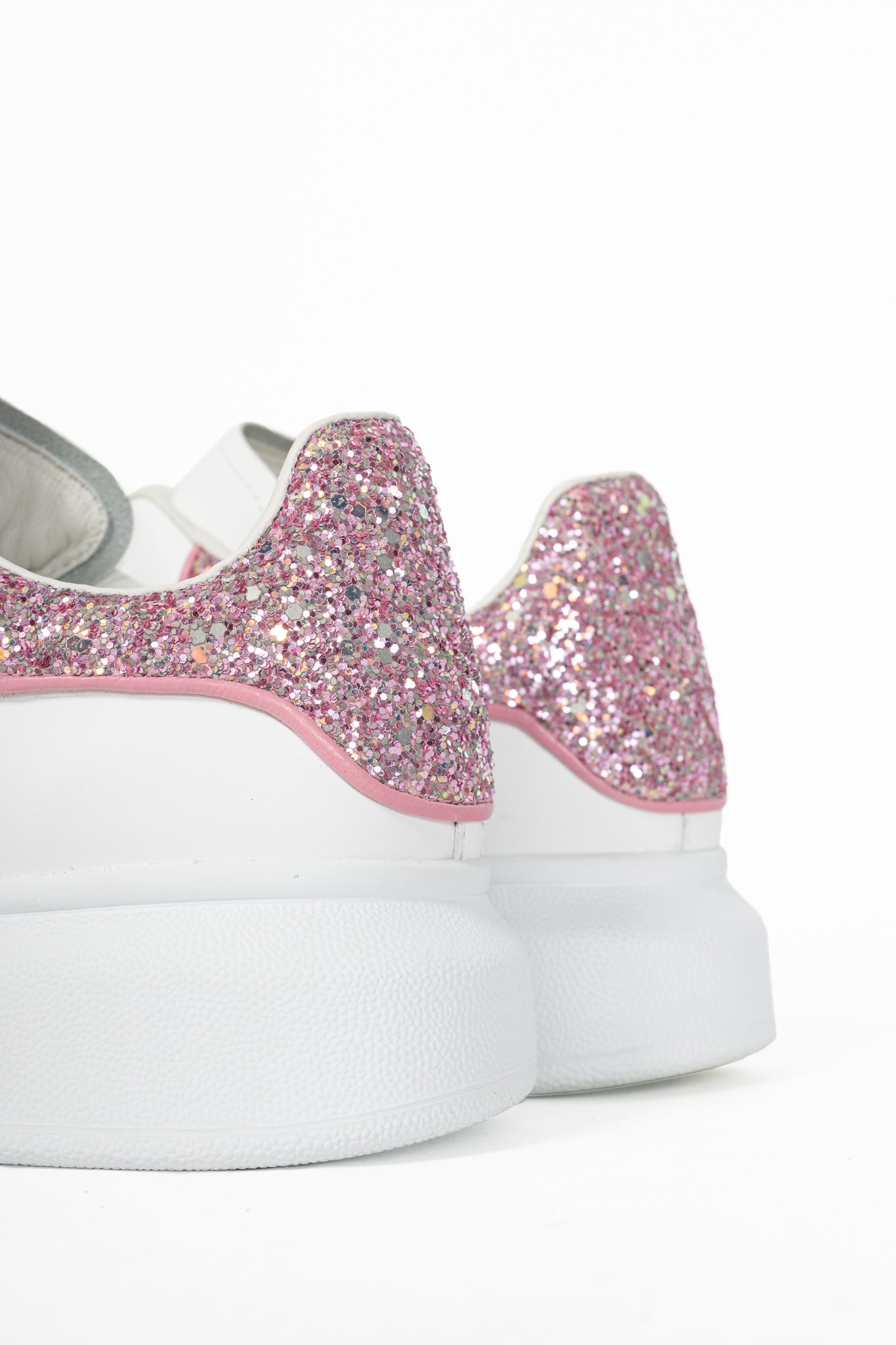 Alexander McQueen Larry White & Rose Glitter Lace-Up Sneakers