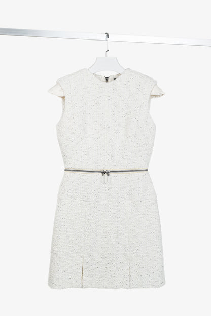 Alexander Mcqueen AW/11 Natural White Tweed Zip-Detail Cap-Sleeve Mini Dress